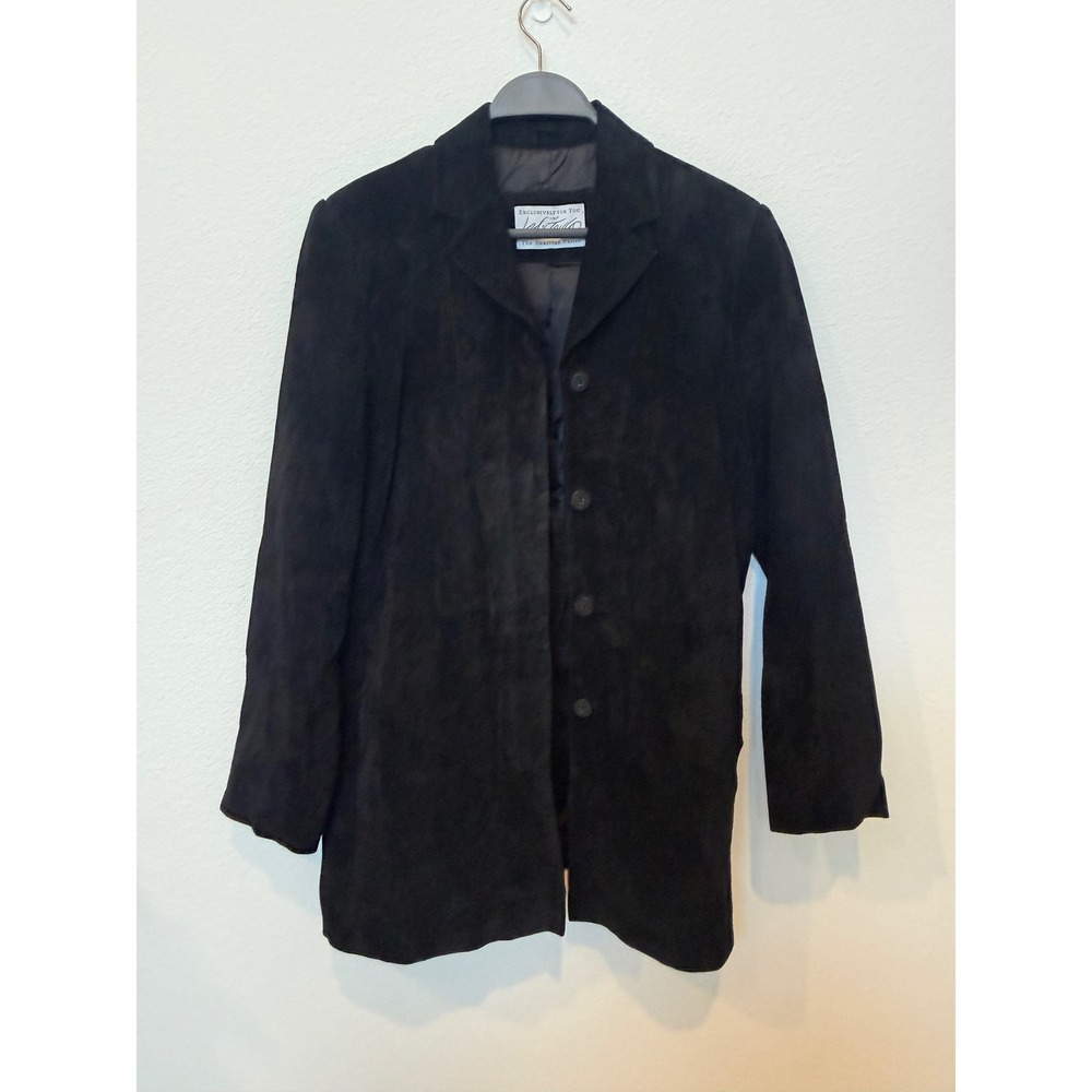 Vintage Lord & Taylor Black Suede Leather Blazer Jacket Petite Medium 90s